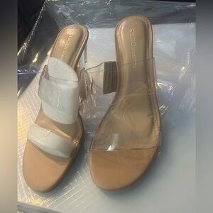 BCBGeneration Clear Strap Heels with Tan Sole